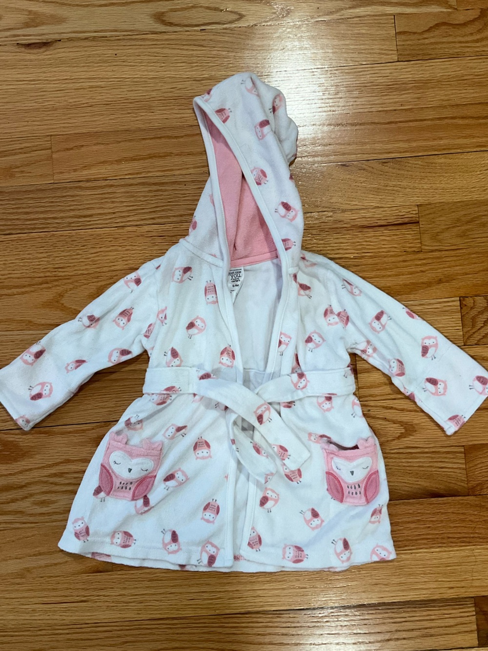 Carter's White and Pink Owl Hooded Kids Robe